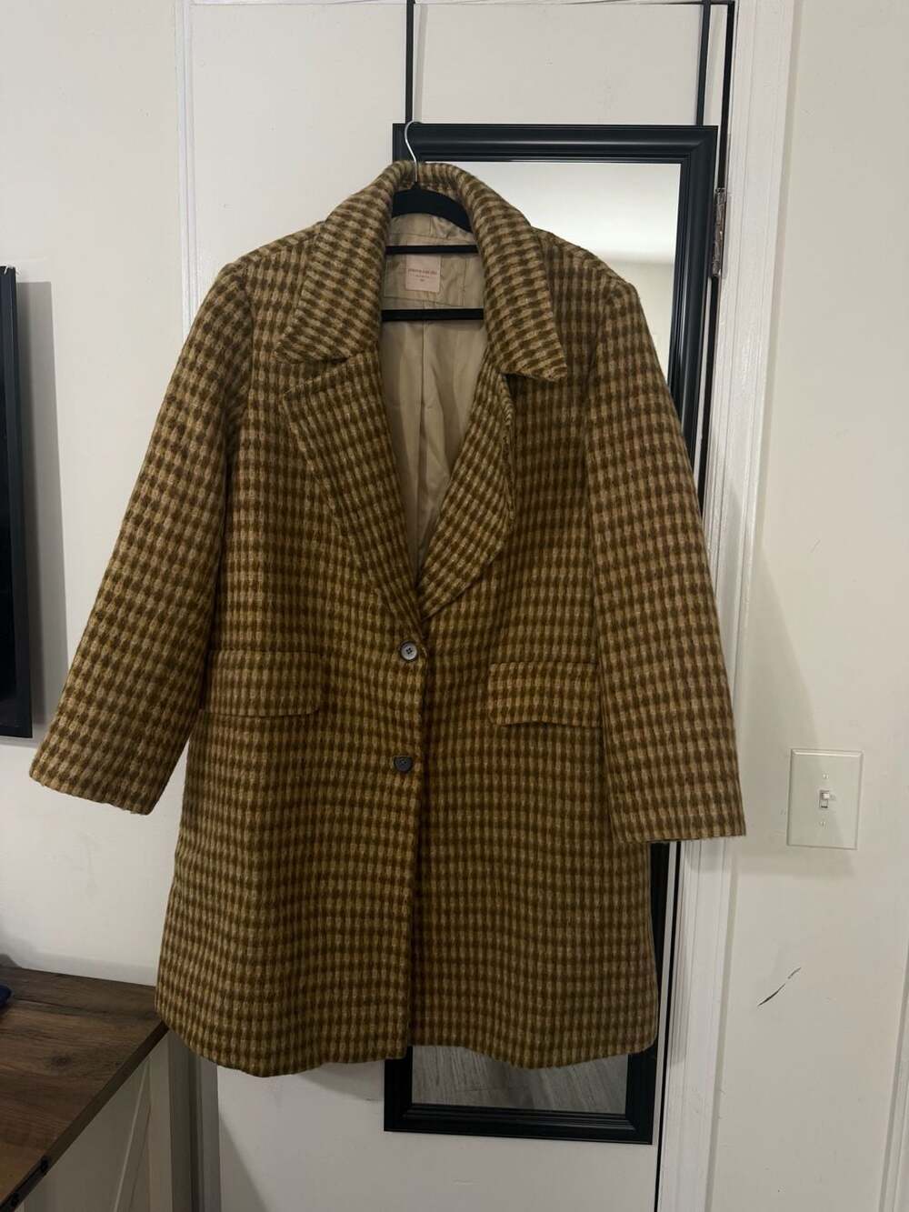 Pierre Cardin Woman Brown Houndstooth Wool Blend Coat Size 40